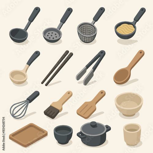 Flat design kitchen utensils collection with cooking tools and accessories