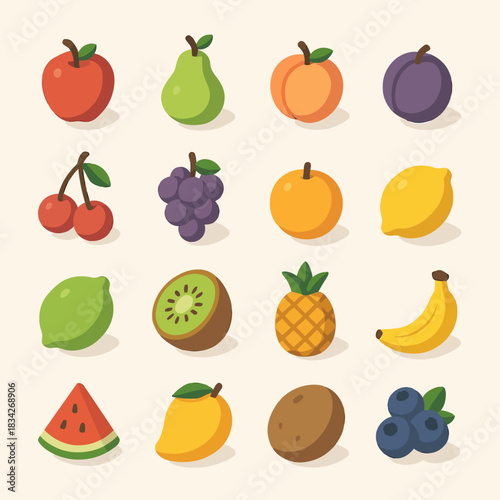 Colorful assortment of fresh fruits in a simple illustration