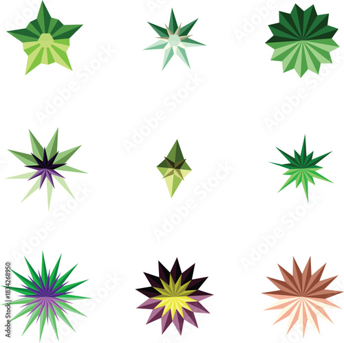 Collection of Abstract Geometric Star Shapes in Various Colors and Styles