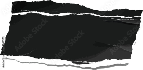 Torn black paper with rough edges isolated on white background for design use