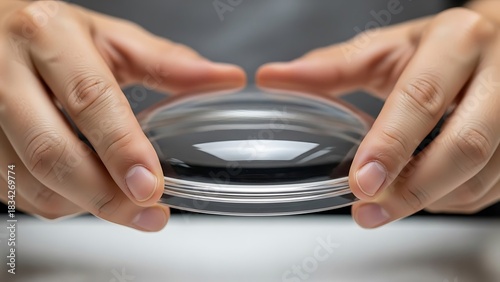 Wallpaper Mural Hands holding large contact lens for eye care and vision correction Torontodigital.ca