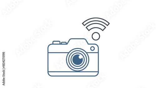 Outline drawing of a camera with a wireless signal icon above it