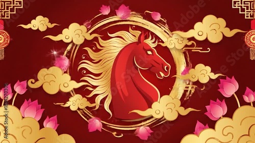 Majestic Red Horse Symbolizing Power and Prosperity in Chinese New Year Celebration.