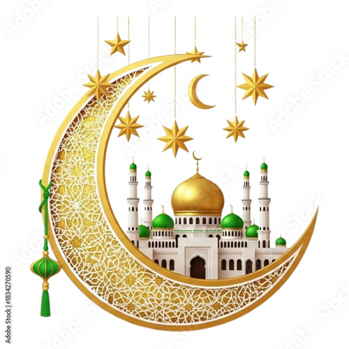 Mosque and crescent moon 