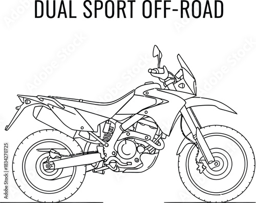 Detailed line art of a dual sport motorcycle perfect for adventure and exploration