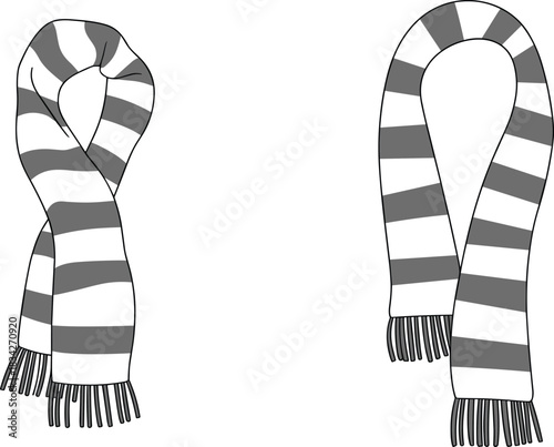 Two striped scarves with fringe on white background scarf neckwear