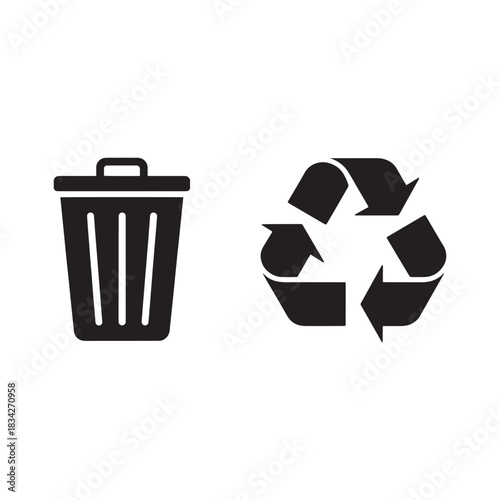 Recycle and Trash Can Icon Set: Waste Management Symbols