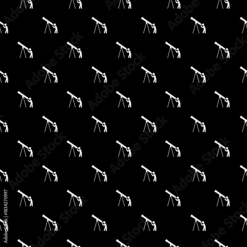Man Looking Through Telescope seamless pattern isolated on black background