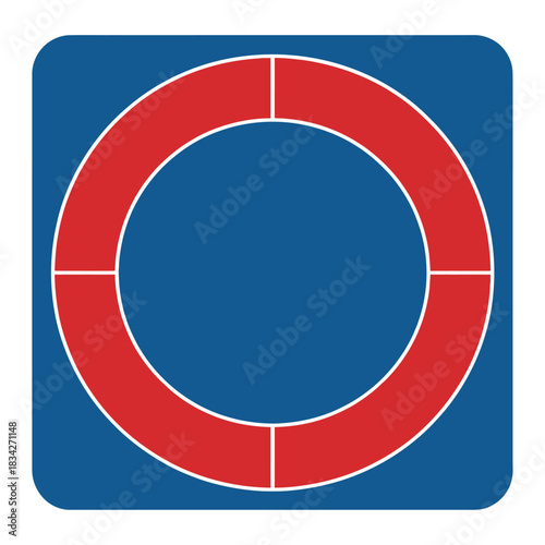 A wrestling mat top view, red and blue, transparent background.