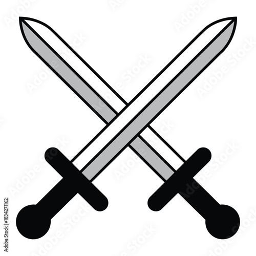 Two fencing swords crossed, flat minimal style, transparent background.