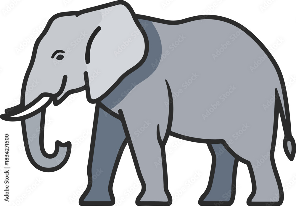 Fototapeta premium Stylized illustration of a gray elephant in profile view