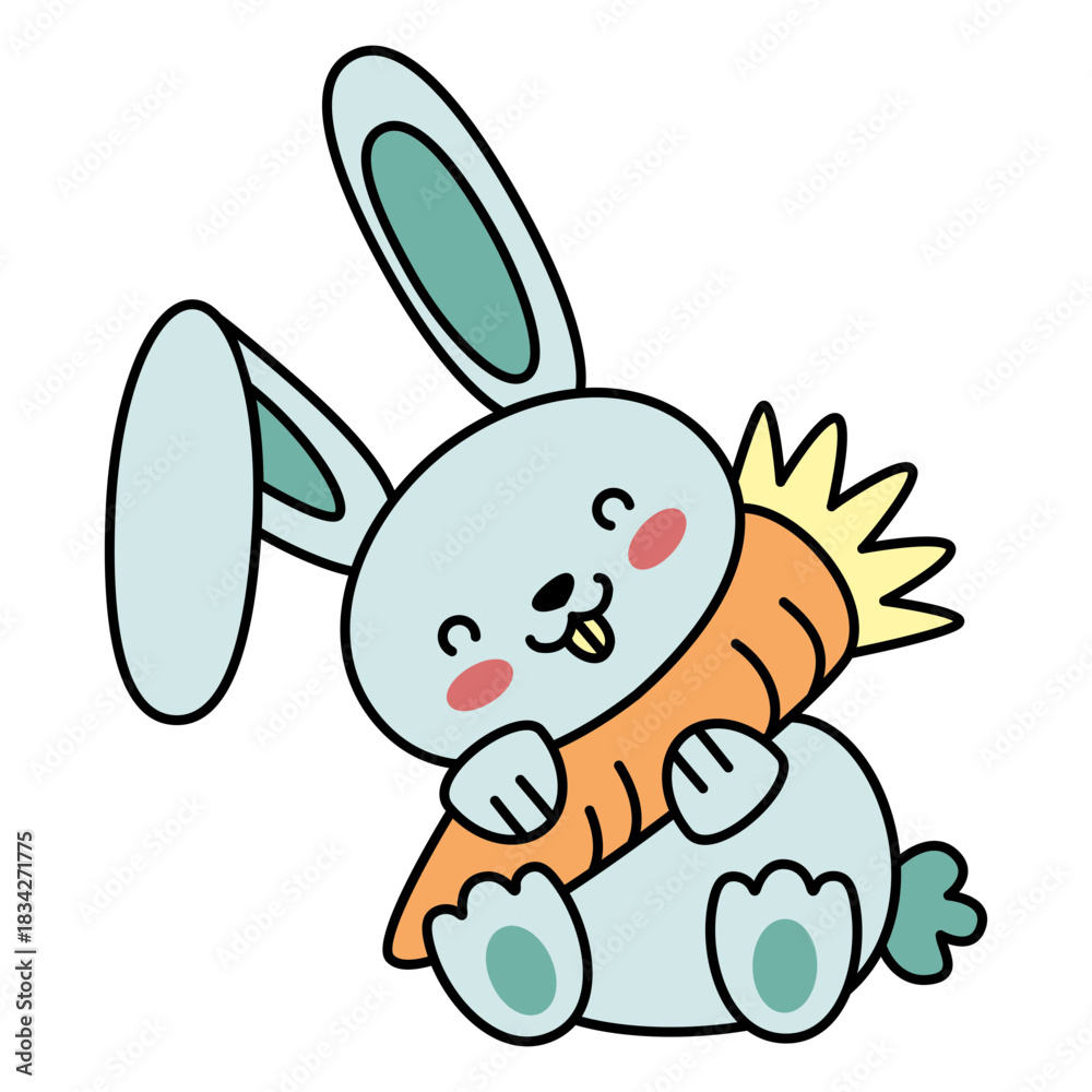 Obraz premium Cute happy rabbit carrot flat
