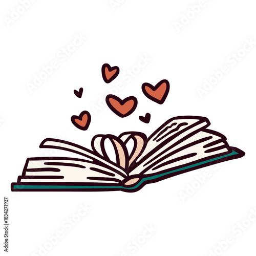 Open book hearts illustration