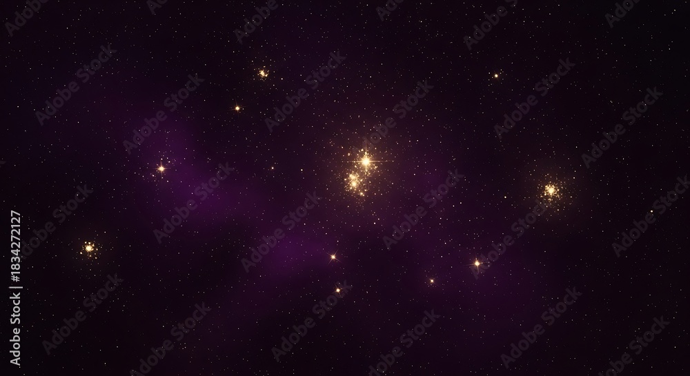 Fototapeta premium Golden starlight night sky, cosmic background with glowing clusters