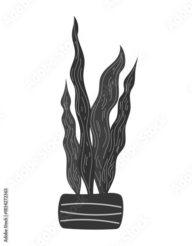 Potted snake plant icon in monochrome hand drawn style. Graphic sansevieria trifasciata for houseplant care or interior decor vector illustration