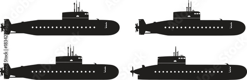 Submarine Vector Silhouette Collection Naval Technology and Underwater Transportation