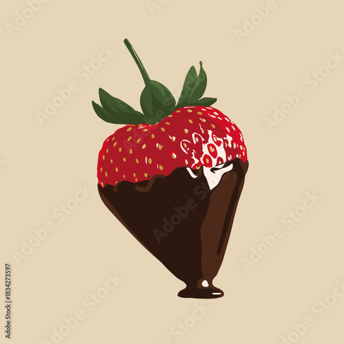 Vector illustration of a strawberry dipped in chocolate