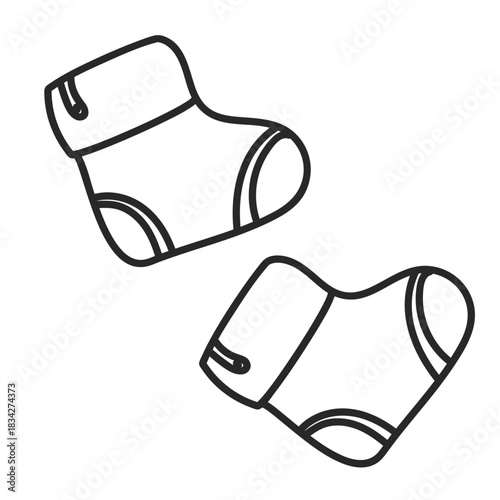 Pair of small baby socks icon. Newborn clothing accessory, infancy and childcare concept. Outline simple linear style design. Vector illustration for web, app