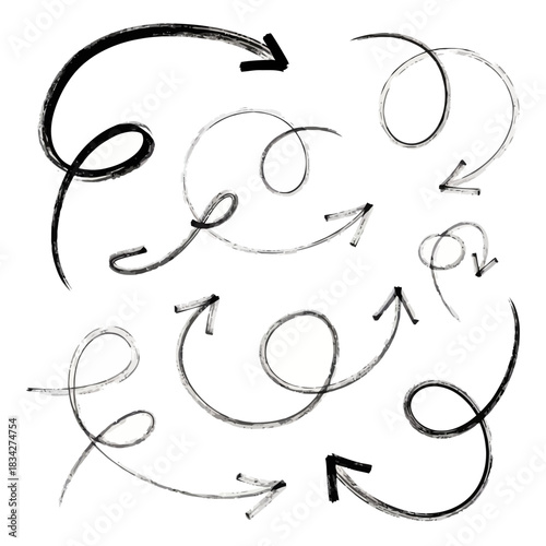 Hand drawn arrow collection directional curls and loops for design