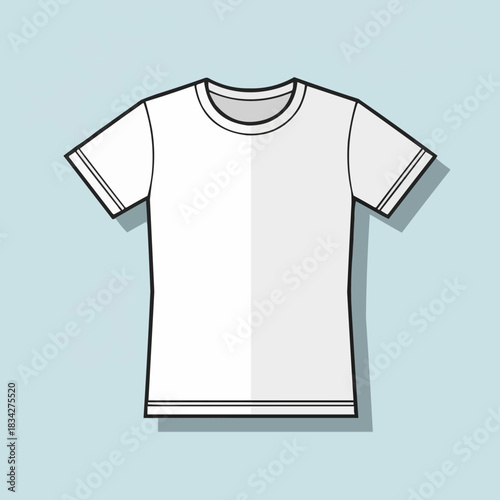 Illustration of a plain white t-shirt with short sleeves.