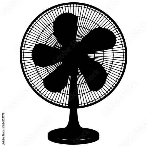 Silhouette illustration of a classic electric fan with multiple blades, showing a simple minimalist design useful for icons, graphics, or household concepts.
