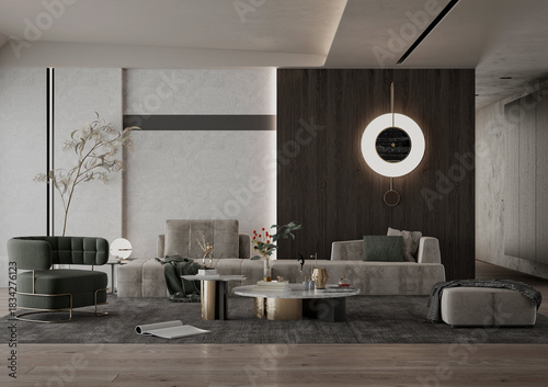 3d render luxury house interior living room