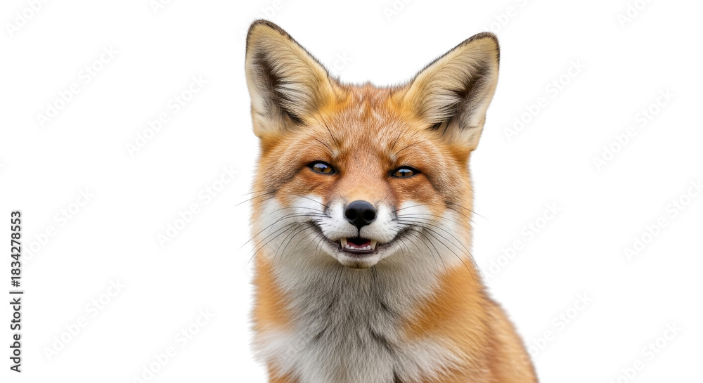 Fototapeta premium Smiling Red Fox Close-Up Portrait isolated PNG with Transparent Background