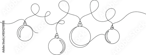 Modern Continuous Line Holiday Bauble with Looping Ribbon.
