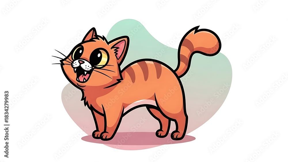 Obraz premium Cute cartoon orange tabby cat with big eyes and a playful expression