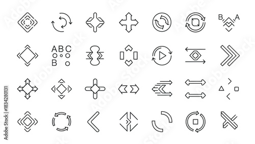 A collection of various abstract line icons and symbols are displayed on a white background.