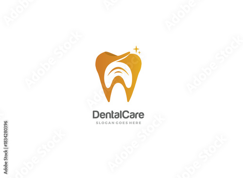 Clean and professional dental care logo design with a shiny tooth