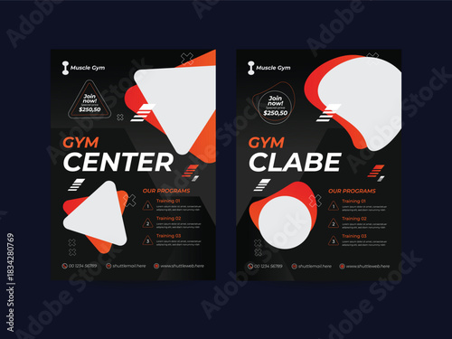 Gym flyer template collection with photo placeholders. Fitness center promotional poster vector