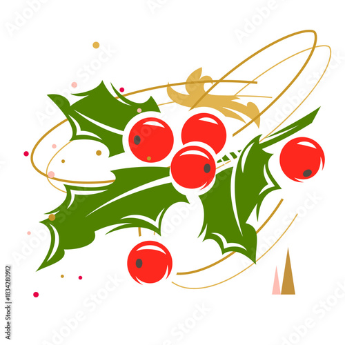 Christmas holly sprig isolated on white