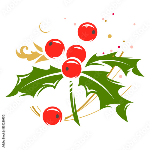 Christmas holly sprig isolated on white