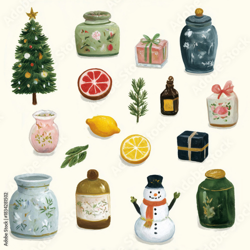 Vintage chromolithographic Christmas illustration featuring classic festive decor and rich traditional colors.