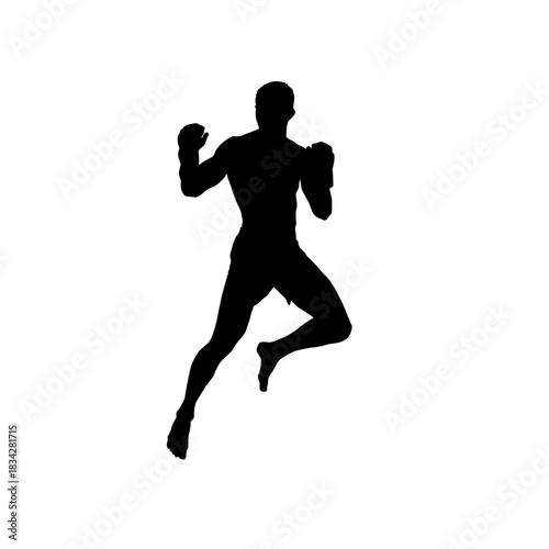 Silhouette of a boxer in action on a white background