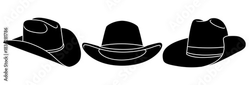 Cowboy Hat Silhouette Set. Western Style Hat Vector Collection