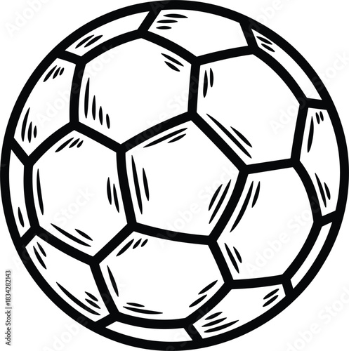 Hand-Drawn Soccer Ball Outline Vector: Doodle Style Line Art Drawing of a Football, Ideal for Sports, Games, and Athletic-Themed Coloring Pages or Simple Graphics.