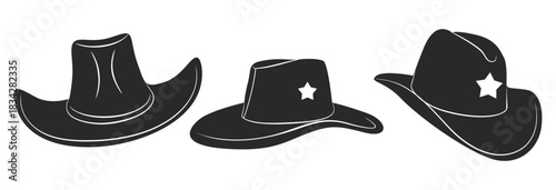 Cowboy Hat Silhouette Set. Western Style Hat Vector Collection