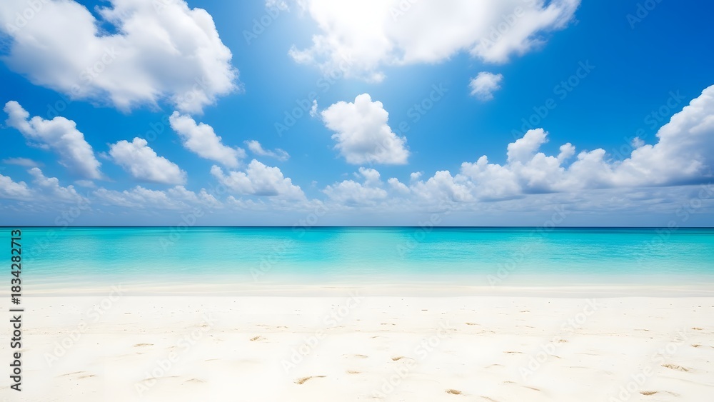 Fototapeta premium Tropical beach paradise with turquoise water and white sand under sunny sky
