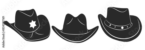 Cowboy Hat Silhouette Set. Western Style Hat Vector Collection