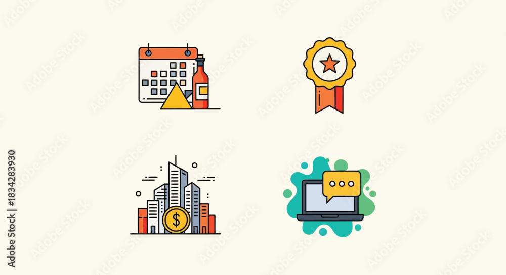Obraz premium Vector illustration of Set of business icons flat vector design elements for website and mobile apps isolated on white background