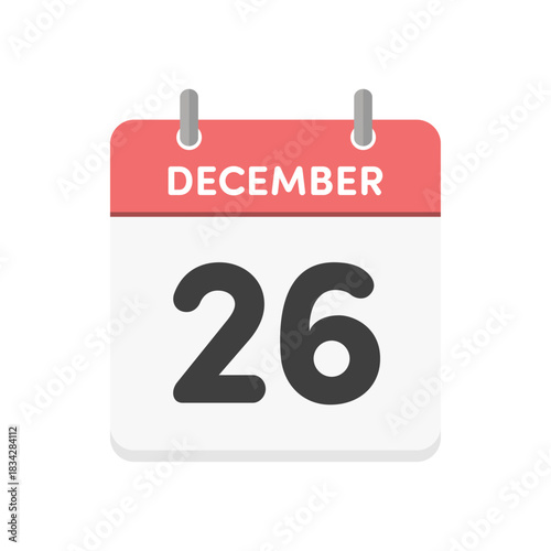 12月26日･December 26の日めくりカレンダーのアイコン - 12/26の日付入り英語の暦