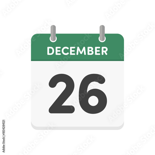 12月26日･December 26の日めくりカレンダーのアイコン - 12/26の日付入り英語の暦