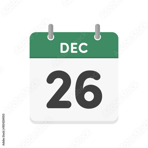 12月26日･DEC 26の日めくりカレンダーのアイコン - 12/26の日付入りの緑色の英語の暦