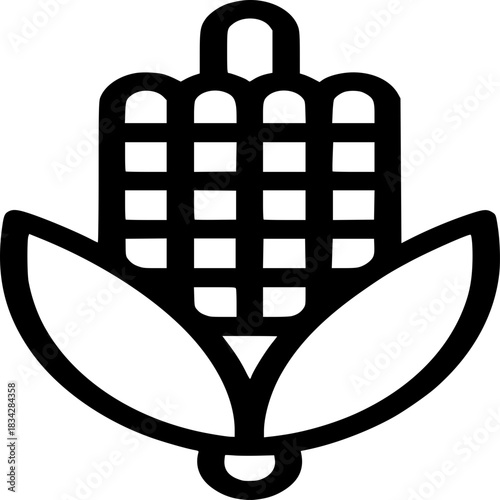 Corn Icon: A simple line illustration of a fresh corn on the cob, a staple of agriculture and nutrition, evoking themes of harvest and sustenance.