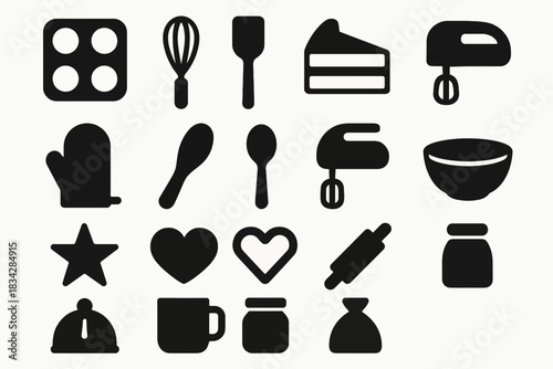 Silhouette icons of kitchen utensils and baking tools