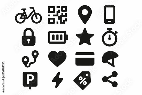 Set of black icon symbols for technology and everyday use
