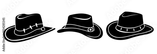 Cowboy Hat Silhouette Set. Western Style Hat Vector Collection