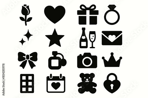Valentine's day icon set: hearts, gifts, jewelry, and romance symbols